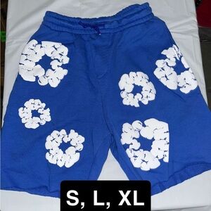 Blue and white denim tear shorts